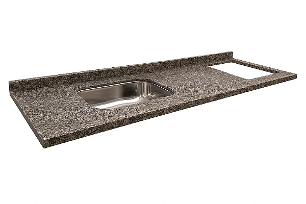 Pia granito Ocre Cuba Funda/Sobreposta/Parte seca e corte cooktop Nicho 63x36 - 5 bocas Direito 1.80MT