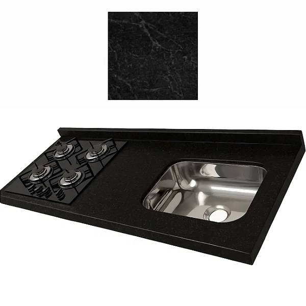 Pia granito Sao Gabriel Negresco Cuba Funda/Sobreposta/Parte seca/Corte cooktop Nicho 53x36- 4 bocas Esquerdo 1.50MT