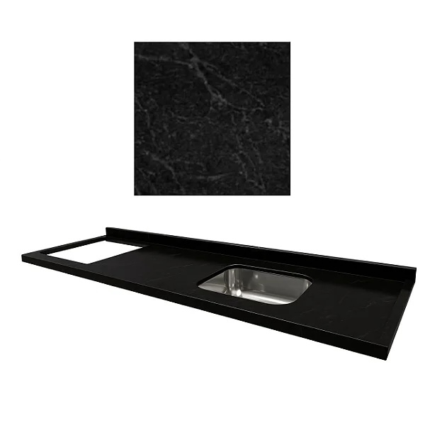 Pia granito Sao Gabriel Negresco Cuba Funda/Sobreposta/Parte seca/Corte cooktop Nicho 53x36- 4 bocas Esquerdo 1.80MT