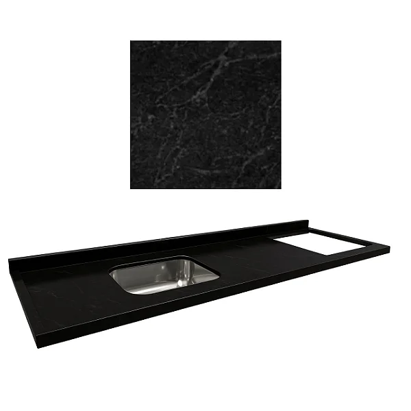 Pia granito Sao Gabriel Negresco Cuba Funda/Sobreposta/Parte seca/Corte cooktop Nicho 63x36 - 5 bocas Direito 1.80MT