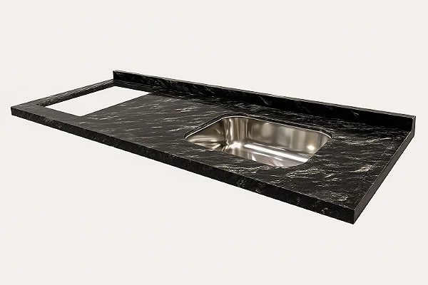 Pia granito Preto Indiano Cuba Funda/Sobreposta/Parte seca e corte cooktop Nicho 53x36 - 4 bocas Esquerdo 2.00MT