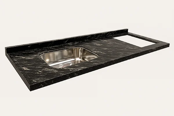 Pia granito Preto Indiano Cuba Funda/Sobreposta/Parte seca e corte cooktop Nicho 63x36 - 5 bocas Direito 2.00MT