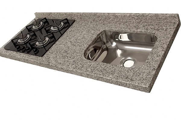Pia granito Corumba Cuba Funda/Sobreposta/Parte seca e corte cooktop Nicho 53x36 - 4 bocas Esquerdo 1.50MT