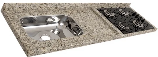Pia granito ornamental Cuba Funda/Sobreposta/Parte seca e corte cooktop Nicho 48x28 - 2 bocas Direito 1.20MT
