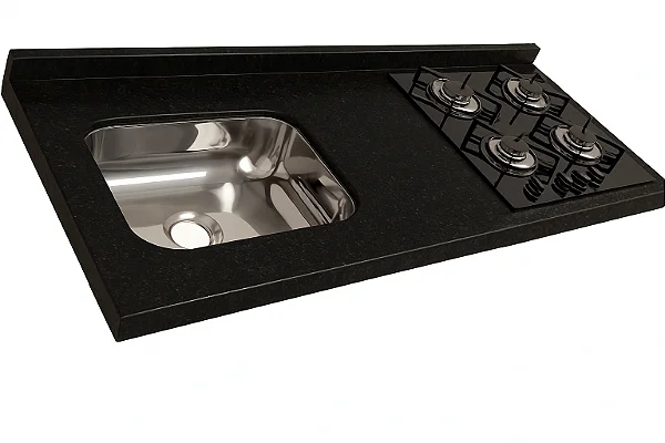 Pia granito Aracruz Cuba Funda/Sobreposta/Parte seca e corte cooktop Nicho 48x28 - 2 bocas Direito 1.20MT