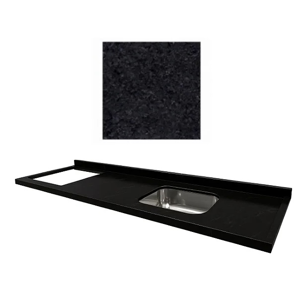Pia granito Preto Aracruz Cuba Funda/Sobreposta/Parte seca e corte cooktop Nicho 53x36 - 4 bocas Esquerdo 1.80MT