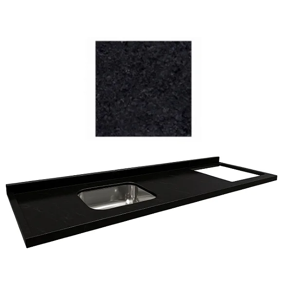 Pia granito Preto Aracruz Cuba Funda/Sobreposta/Parte seca e corte cooktop Nicho 63x36 - 5 bocas Direito 1.80MT