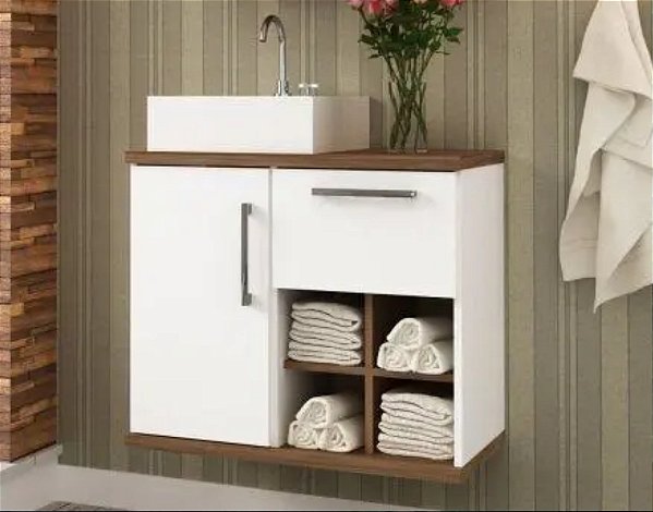 Kit Gabinete veneza e Cuba 0,68Mt Branco/Nogal Bosi promoção