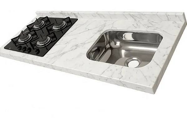 Pia Marmore branco Cuba Funda/Sobreposta/Parte seca e corte cooktop Nicho 53x36 - 4 bocas Esquerdo 1.50MT