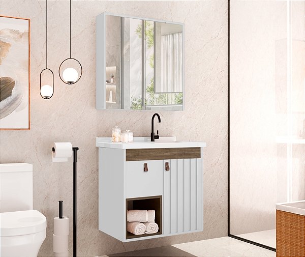 Kit gabinete, Cuba e Espelheira 0.60MT Branco/Avelato 49714