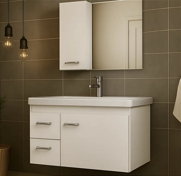 Kit gabinete,cuba e espelheira 0,74MT Branco 2231