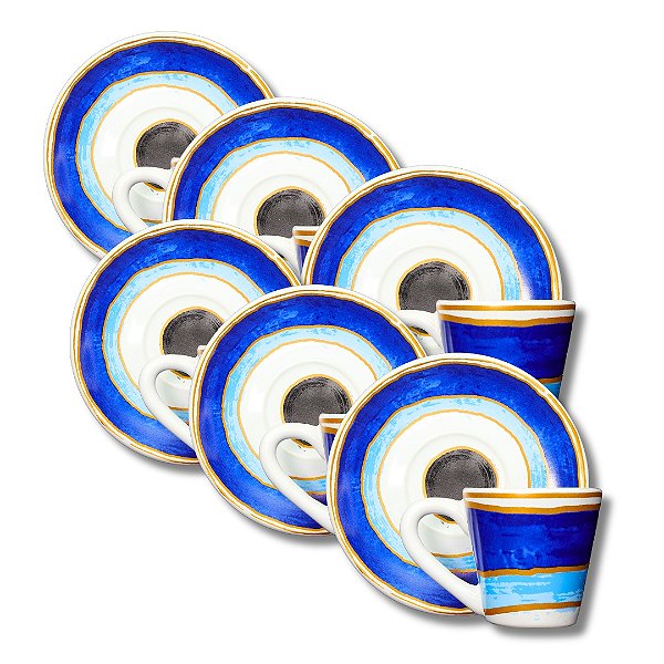 Jogo 6 Xícaras De Café Azul Olho Grego - Cerâmica Scalla