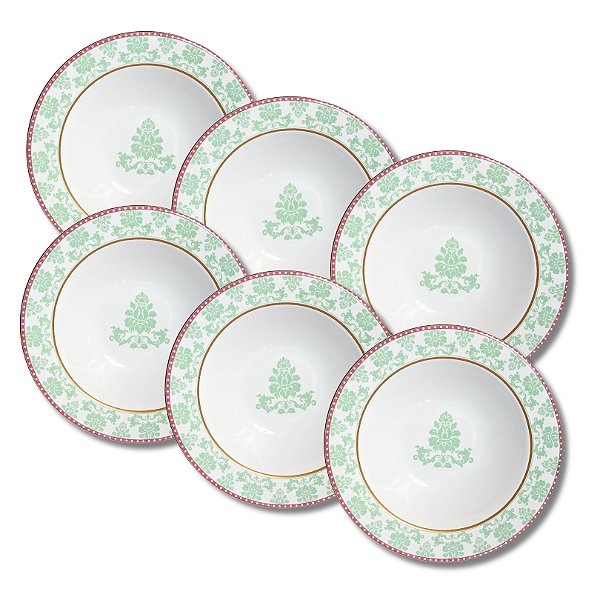 Jogo 6 Pratos Fundos 22cm Damask - Cerâmica Scalla