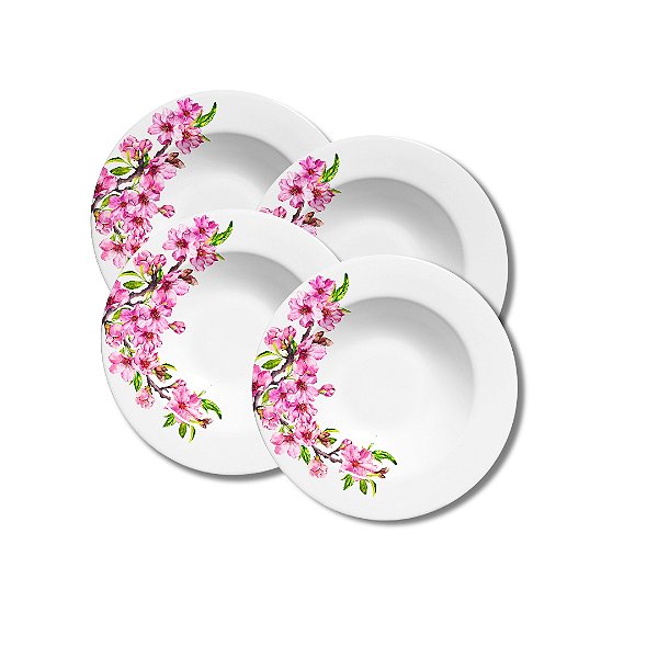 Jogo 4 Pratos Fundos 24,5cm Cerejeira - Alleanza