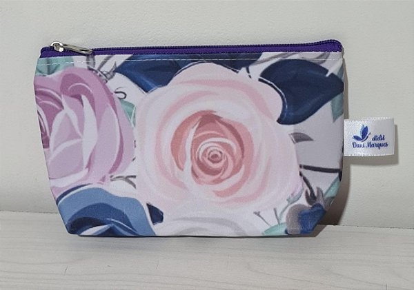 Necessaire Pequena Rosas Azul