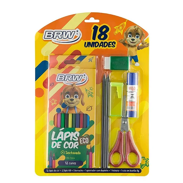 Kit Escolar contém 18 peças