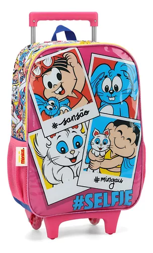 Mochila com rodas turma da monica pink