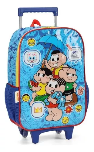Mochila com rodas turma da monica azul