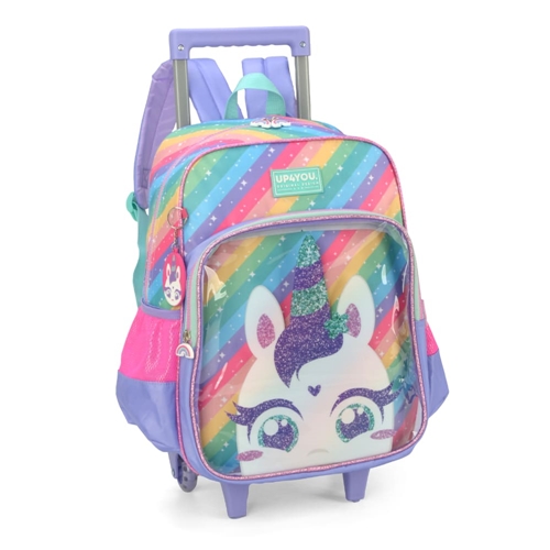 mochila com rodas unicornio lilas