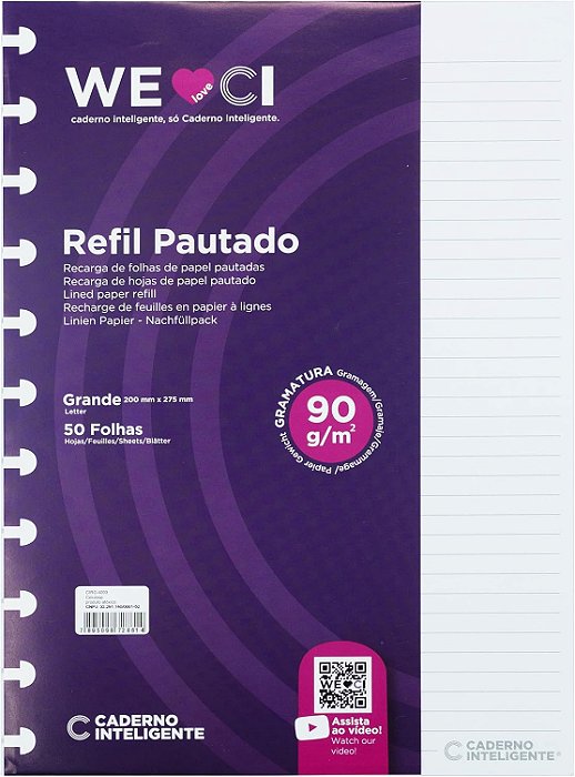 Refil pautado Caderno Inteligente Medio 172mm x 231mm 50 folhas