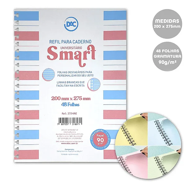Refil para caderno universitario smart 200mm x 275mm 48 folhas
