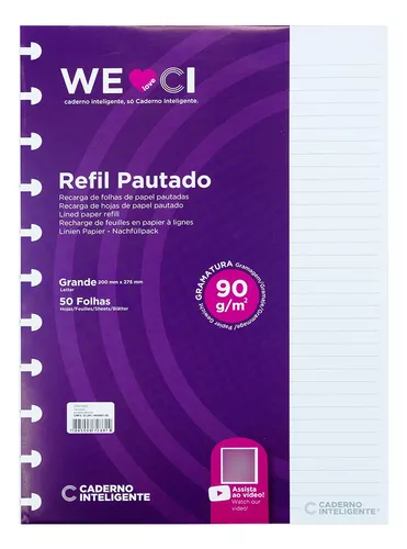 Refil pautado Caderno Inteligente Grande 200mm x 275mm 50 folhas