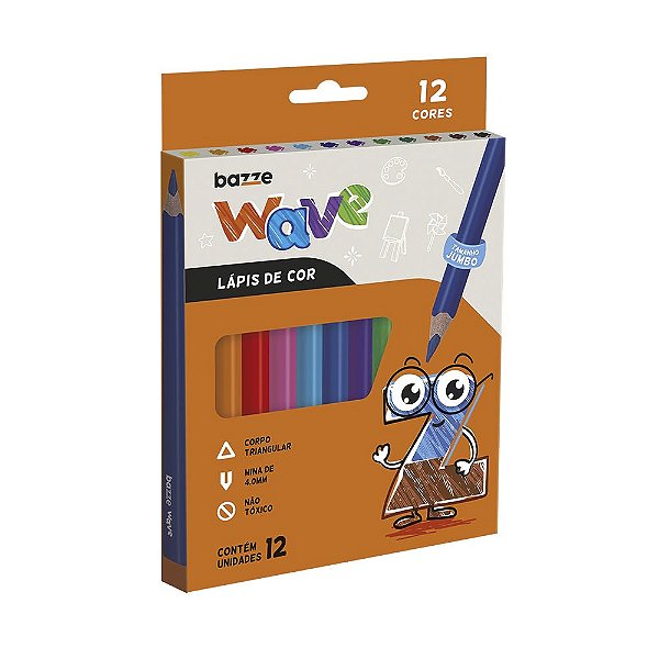 Lápis de Cor Bazze Wave Jumbo 12 cores