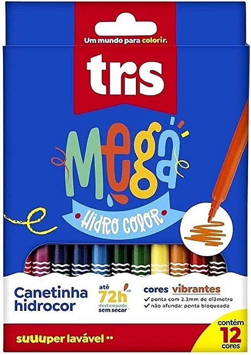 Caneta Hidrocor  Tris Mega Hidrocolor 12 Cor
