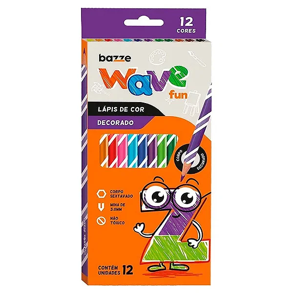 Lápis de Cor Decorado Bazze Wave Sextavado