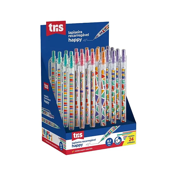 Lapiseira recarregavel  tris happy 0.7mm cor  sort