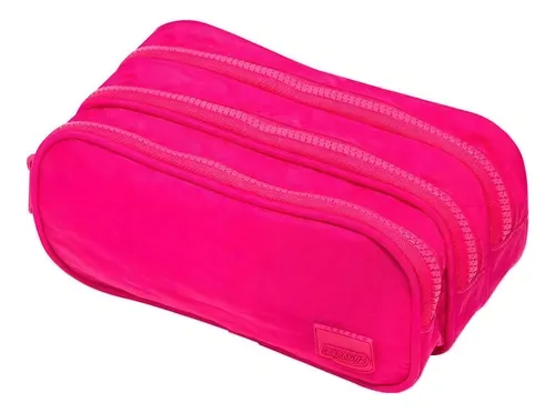 Estojo - Nylon - 3 Zipers - Rosa  Brw