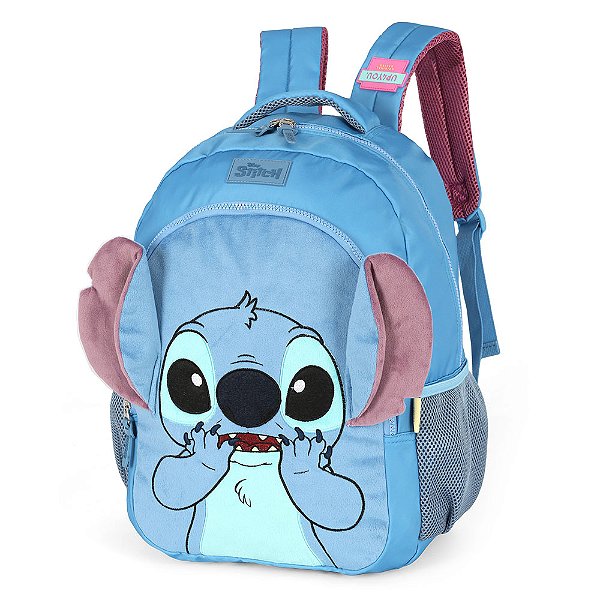Mochila Costas Pelúcia Stitch Azul