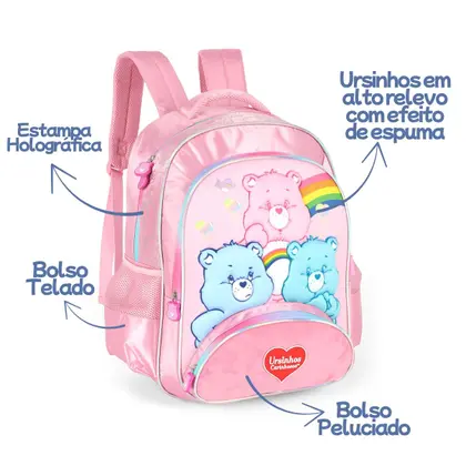 Mochila Costas Ursinhos Carinhoso Rosa Luxcel