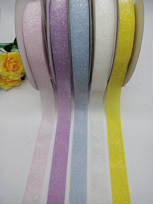 Fita Sintética com Glitter 25mm em Poliéster com 1 metro.