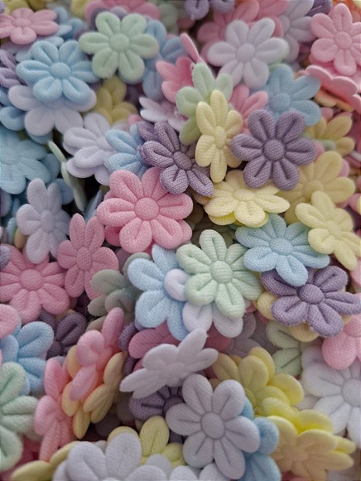 Mix de Mini Flor Prensada 2cm CORES CANDY Poliéster com 100Uni