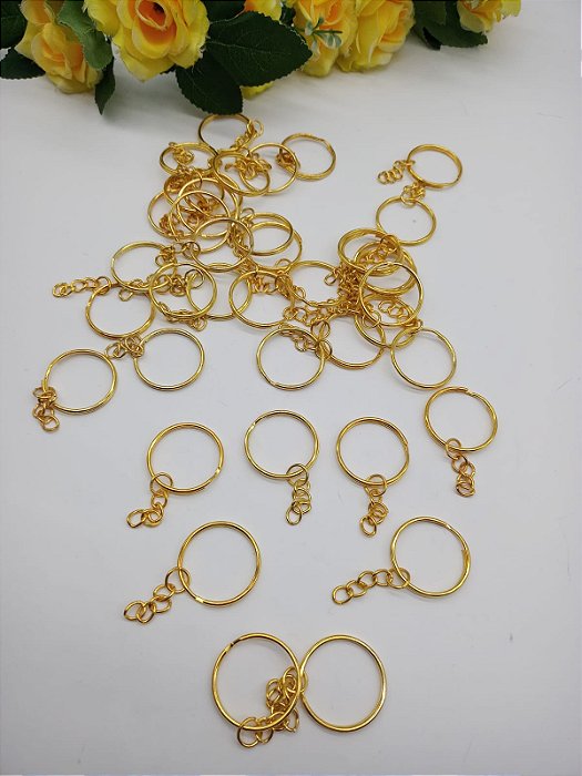 Argola C/ Corrente P/chaveiro tamanho 3cm  (50 Unidades) Dourada
