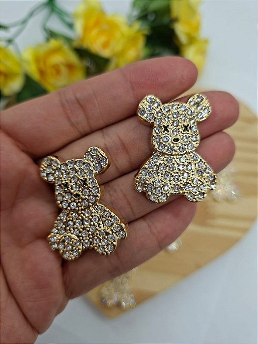Aplique Urso Strass Dourado 3cm com 1 uni.