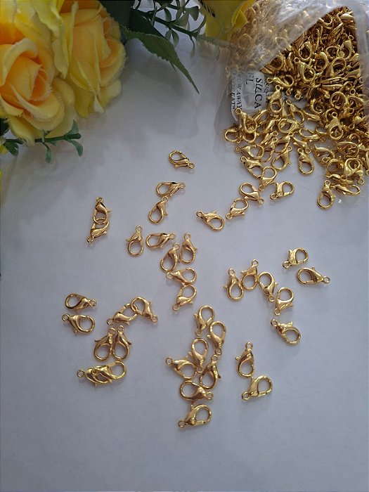 Mini Fecho Lagosta 12mm com 10 unidade. (Bijuteria/ Dourado)