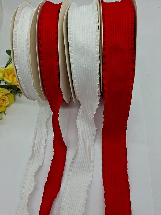 Fita Importada com Babado Vermelha ou Branca com 1 metro