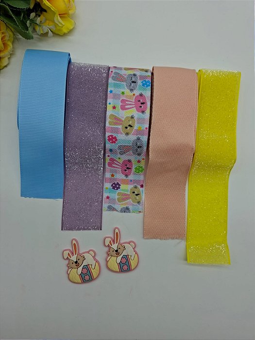 Kit de Fita n9 PASCOA com 5 Metro (1mt de cada cor) + 2 apliques