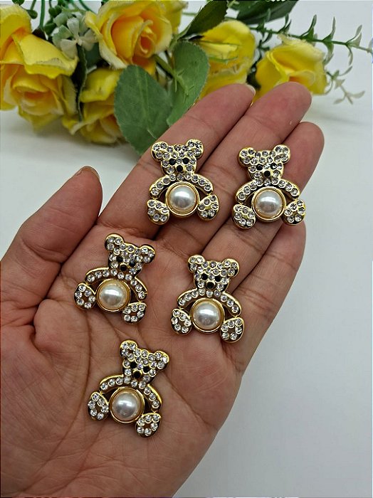 Aplique Luxo Dourado Urso/Lacinho com 1 uni