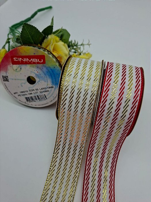Fita Natal com Dourado - Sinimbu N9 (38mm) com 10 metros