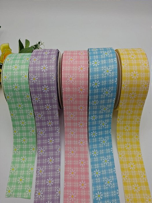 Fita Decorativa Xadrez Margarida - Yama  n9 (38mm) com 1 metro.