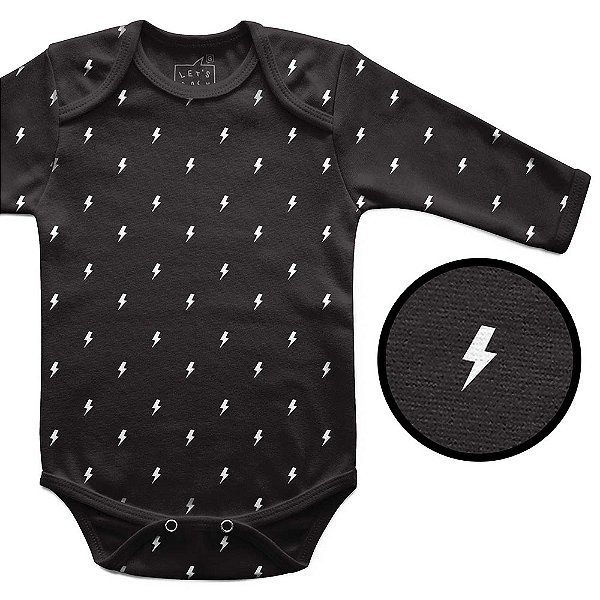 Body Manga Longa Estampinha Raios ACDC, Let’s Rock Baby
