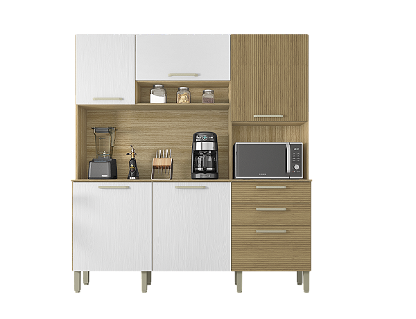 Kit Cozinha Mdp 6 portas 2 Gavetas Ferrara Freijo Supremo Ri