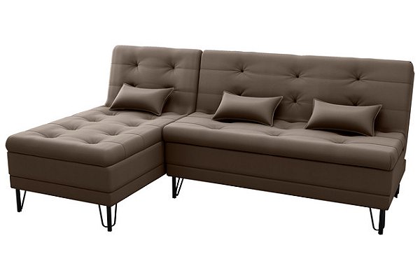 Sofá Cama Nice 2 Lugares com Chaise Veludo Marrom
