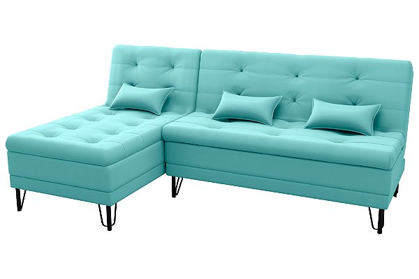 Sofá Cama Nice 2 Lugares com Chaise Veludo Verde Menta