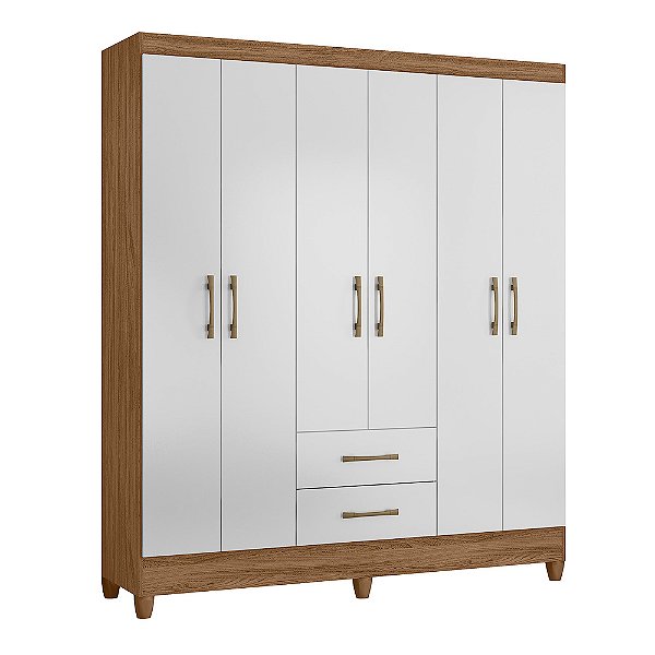 Guarda Roupa Roupeiro Panama 6 portas 2 gavetas Nat Branc