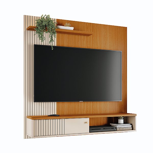 Bancada Painel Suspensa Aurora Cinamomo / Off White Tv 65 Pol