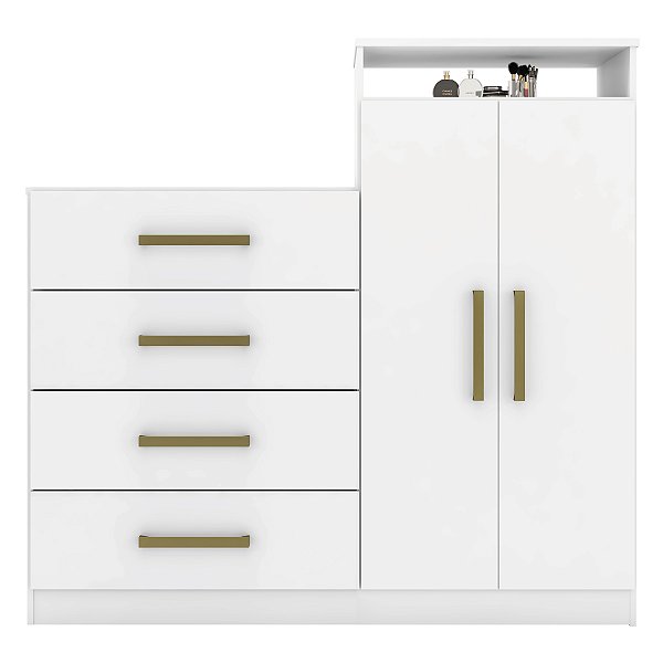 Cômoda Áurea 2 Portas 4 Gavetas - Branco, Moderna e Espaçosa